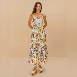 Farm Rio Off-White Greek Garden Tiered Maxi Dress Size Small